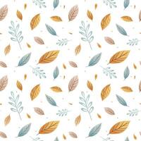 Vector seamless pattern of colorful leaves. White background, vector autumnal pattern.
