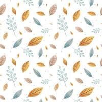 Vector seamless pattern of colorful leaves. White background, vector autumnal pattern.