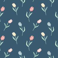 Vector seamless pattern with tulips. Spring backgrounds in pastel colors. Romantic flower pattern hand drawn.