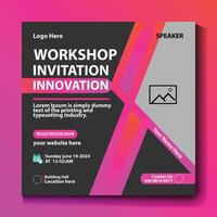 Workshop Invitation Template Poster. Business Training Workshop Announcement Poster flyer, public speaker, minimalist, webinar vector