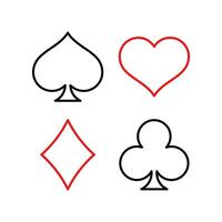 Playing card suits line icon set. Poker playing cards suits symbols. vector