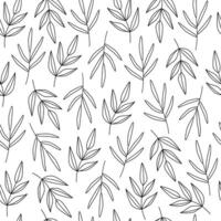 Outline botanical leaves seamless pattern. Eco greenery, branches, stems. Line art foliage. Background, backdrop, wrapping paper. vector