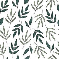 Green leaves seamless pattern. Botanical branches, stems. Retro vintage style. Boho eco greenery. Background, backdrop, wrapping paper. vector