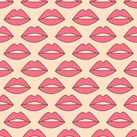 Pink lips seamless pattern. Y2k romantic background, wrapping paper, backdrop. Retro vintage colors. vector