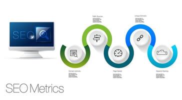 infografía 5 5 paso seo y la carretera mapa para negocio gráfico a presente datos, progreso, dirección, limpiar diseño vector