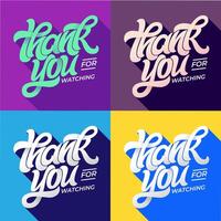 THANK YOU FOR WATCHING typography. Set of editable banners for social media. Flat style lettering with long shadow in trending colors. Vector template for banner, poster, message, post.