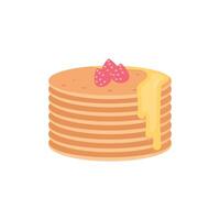 Homemade american pancakes with fresh raspberries and honey. Healthy morning breakfast. cartoon vector style