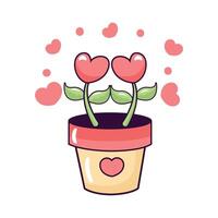 love plants in a pot , tree of love is growing ,valentine day concept vector