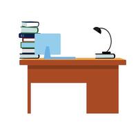 illustration of a desk with a laptop and books vector