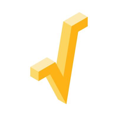 square root 3d icon yellow color