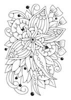 Art therapy. Vector black and white background for coloring. Magic flowers. Coloring page.