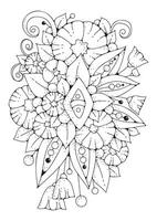 Vector illustration for coloring. Art therapy. A bouquet of flowers with decoration. Coloring page for children and adults.