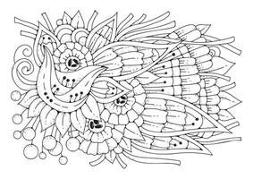 Doodle flowers background for coloring. Coloring page, art therapy for children and adults. Art line vector illustration.