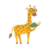 giraffe cartoon wearing a glass and reading a book vector