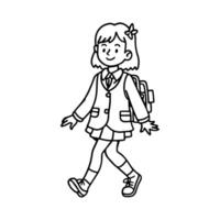 child with a bag going to school, outline illustration vector
