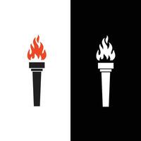 Vector icon of burning torch with red fire flame