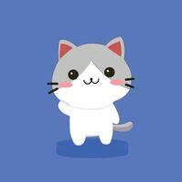 Cute Cat Say hi Cartoon Vector Illustration. Cute cat saying hello illustration with bule background