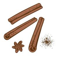 Cinnamon sticks bark brown spice sketch hand drawn vector illustration. Set with engraved rolled cinnamons design background with Spicy seasoning condiment aromatic ingredient for oil, cooking, baking