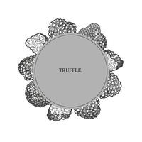 Truffle mushroom frame card border hand drawn sketch background with engraved white or black truffles for text vector illustration  Design template for print, flyer, paper, wrapping, label. Food