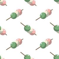 Japanese spring Dango dessert seamless pattern. Hanami Dango. Spring snack for sakura season. Isolated on white background vector