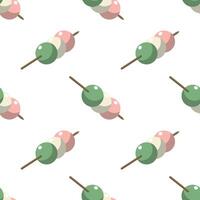 Japanese spring Dango dessert seamless pattern. Hanami Dango. Spring snack for sakura season. Isolated on white background vector