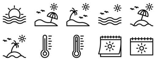 spring break icon line style set collection vector