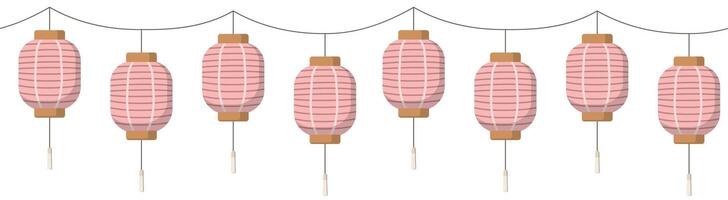 Vector Asian paper lanterns garland. Traditional background. Oriental Spring Festival. Isolated on white background