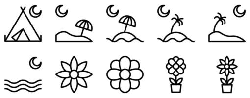 spring break icon line style set collection vector