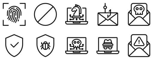 internet security icon line style set collection vector