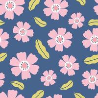 Spring seamless pattern with flowers and leaves. Vector flat illustration.