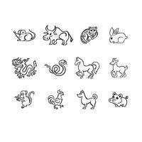 Set of Eastern horoscope Symbols, line symbol of the year, outline vector illustration