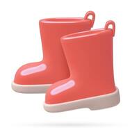 3D Red rubber boots minimal footwear icon Three dimensional vector object