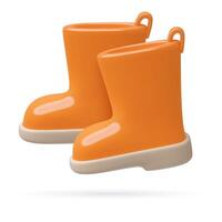 A pair of rain rubber boots 3D Realistic minimal red footwear icon Three dimensional illustration vector