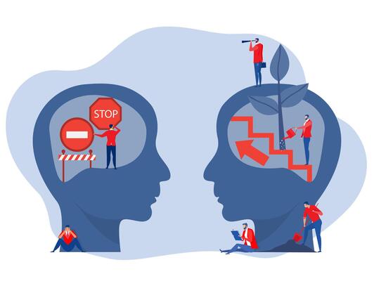 businessman think growth mindset different fixed mindset concept vector
