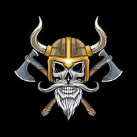 illustration of a Viking skull with an ax weapon vector