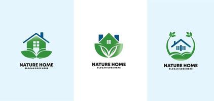 nature green home logo design, vector symbol icon design with home concept set. free vector