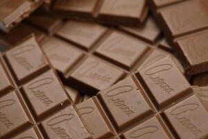 KHARKIV, UKRAINE - JANUARY 27, 2021 Alyonka chocolate square bars - product from Red October chocolate factory photo