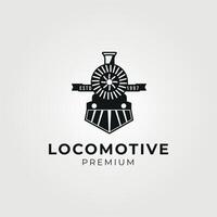 vintage old locomotive train machine logo design vector illustration icon and template