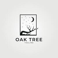 oak tree trunk at night logo vector vintage illustration design, icon and symbol