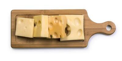 various types of cheese on wooden board photo