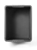 Empty black plastic crate photo