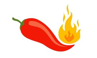Vector illustration of a spicy chili pepper with flame. Cartoon red chili for Mexican or Thai food.