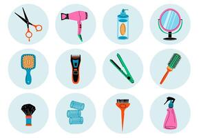 Icons Set. Barber Hairdresser Tools. Hair Beauty Accessories. Fashion Equipment. Vector illustration.