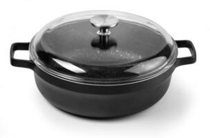 Pan with lid isolated on white background photo