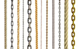 collection of various rope and chain on white photo