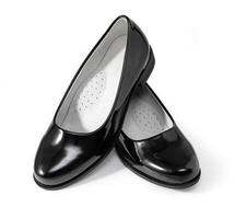 Black shine leather girl shoes photo