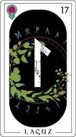 Viking tarot card with runic alphabet. Runic letter called Laguz. vector