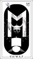 Tarot card with runic alphabet. Runic letter called Ehwaz with viking ship and skull. vector