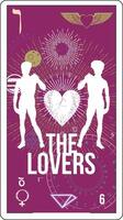 Egyptian tarot card number six, called The Lovers. Silhouette of Michelangelo's David. vector