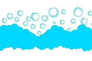 Soap bubbles on blue background. The foam expands over the water in a circle. Vector illustration